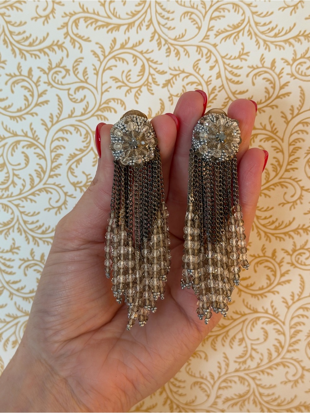 Oscar de la Renta Crystal Fringe Drop Earrings
